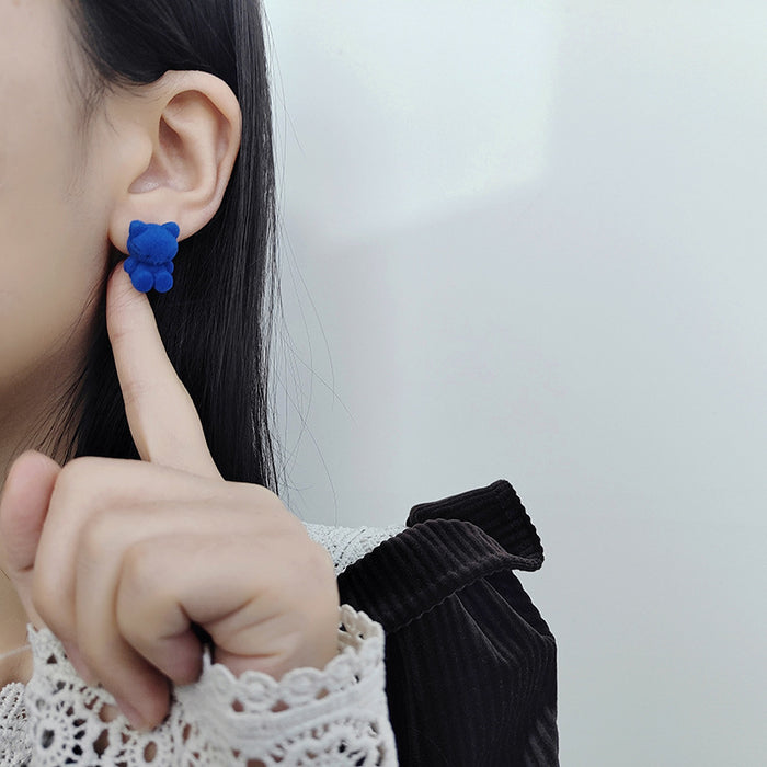 Wholesale Earring Alloy Flannel Blue Bear MOQ≥2 JDC-ES-Xinai004
