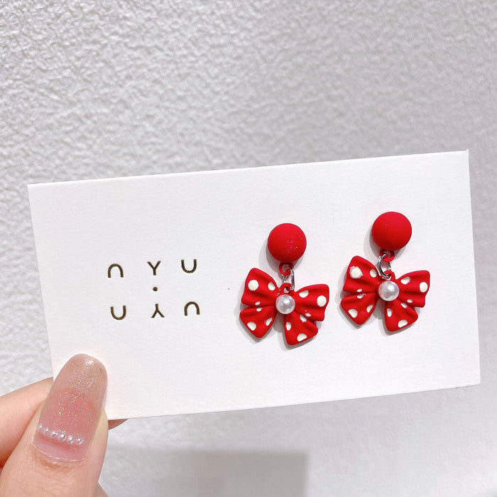 Boucles d'oreilles de goujon à arc rouge de coeur girly en gros jdc-es-shuangx006