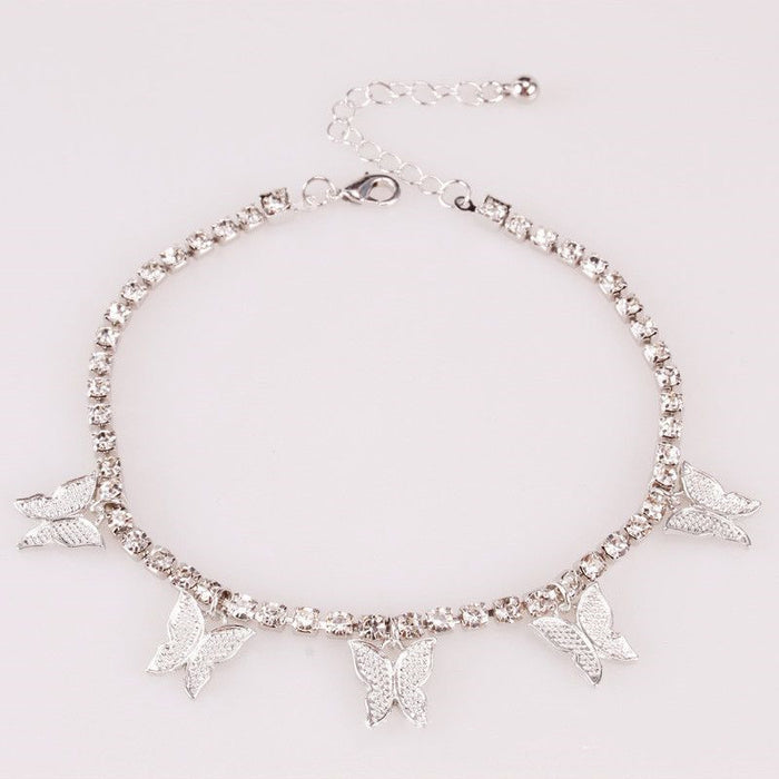 Wholesale Rhinestone Chain Small Butterfly Pendant Creative Anklet JDC-AS-ShuK003