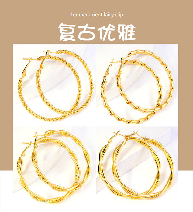 Wholesale Earrings Metal Cross Scrub Exaggerated Big Hoops MOQ≥2 JDC-ES-LanT020