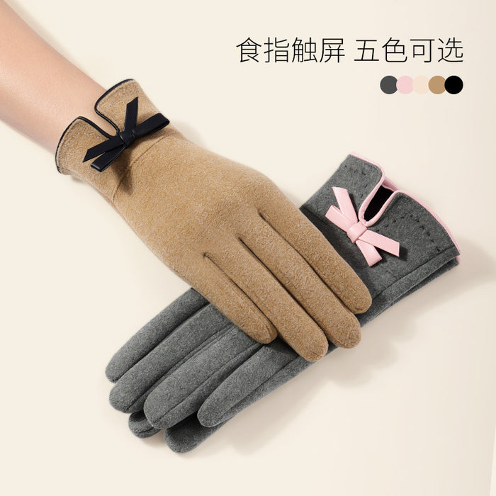 Wholesale Gloves Cotton Plus Fleece Warm Sheepskin Bow MOQ≥2 JDC-GS-XinR004