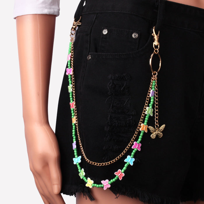 Wholesale Resin Butterfly Pearl Acrylic Alloy Pants Chain MOQ≥2 JDC-WB-WenB002