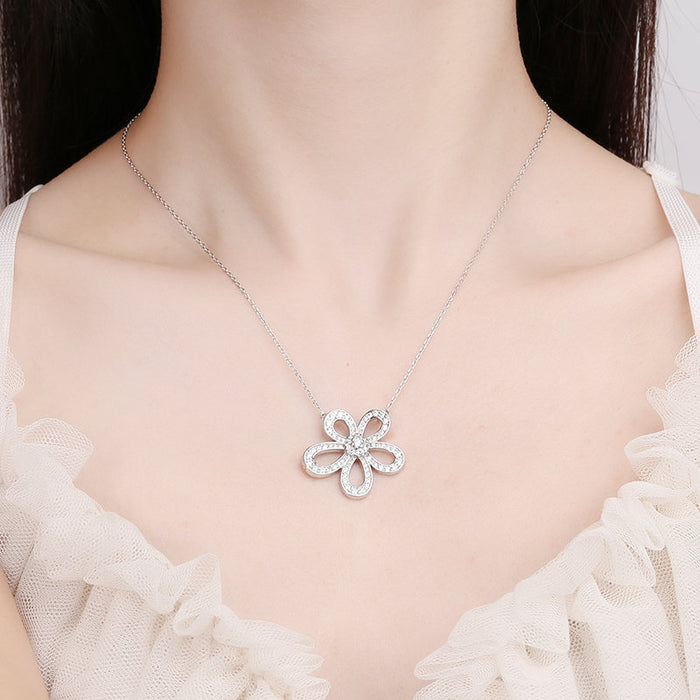 Wholesale Necklace Women's Five Petal Flower Micro-set Zircon Pendant JDC-NE-BLX059