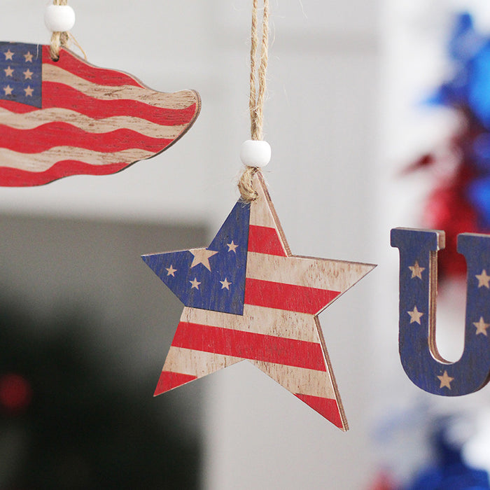Wholesale 4th of July Independence Day Decorations Made of Old Painted Wood Pendants MOQ≥2 JDC-OS-SY008
