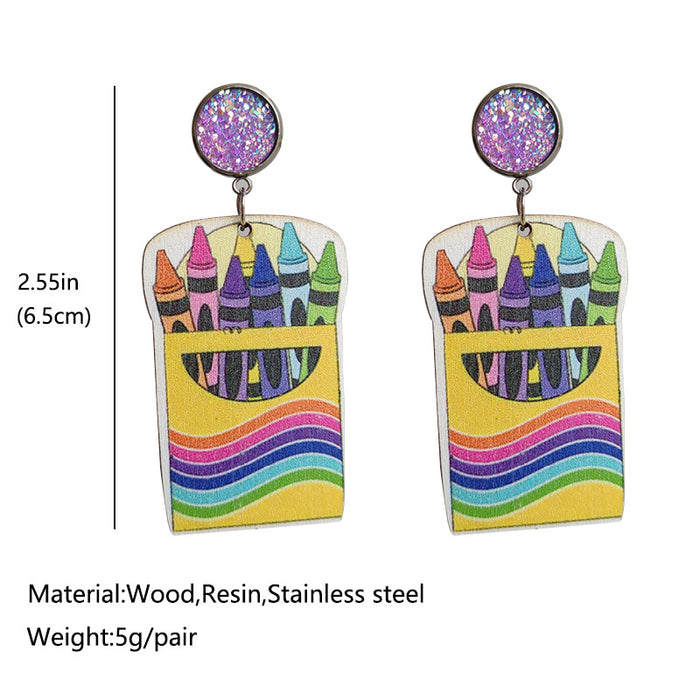 Wholesale Earrings Wooden Cat Color Crayons 2 Pairs JDC-ES-HeYi041