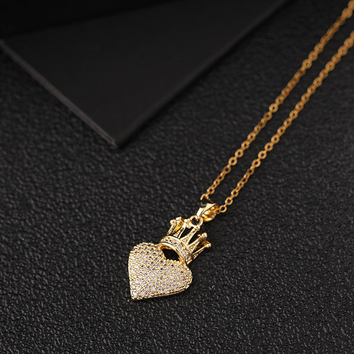 Wholesale Necklaces Copper Zircon Heart Crown MOQ≥2 JDC-NE-ShangY017