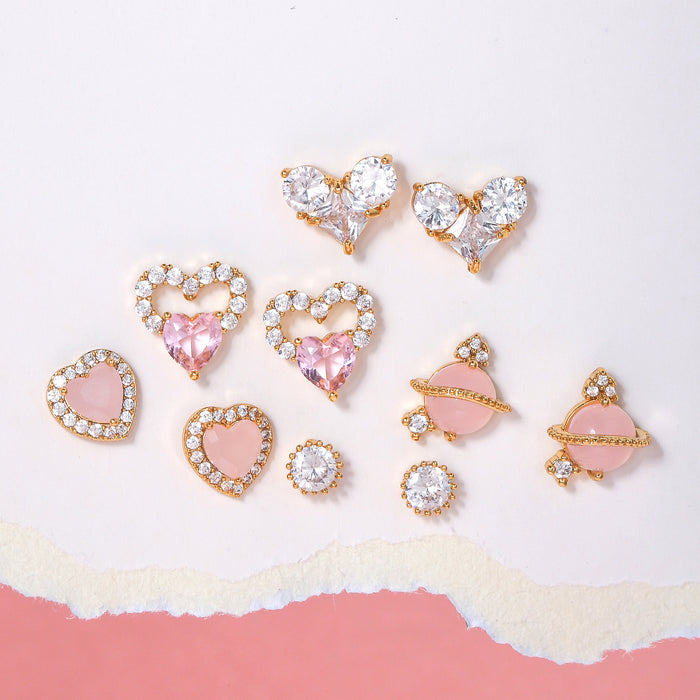 Wholesale Earrings Brass Pink Zircon Heart Earrings MOQ≥2 JDC-ES-WB002
