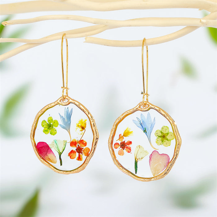 Wholesale Transparent Resin Dried Flower Earrings DIY Epoxy Preserved Flower JDC-ES-Juej003