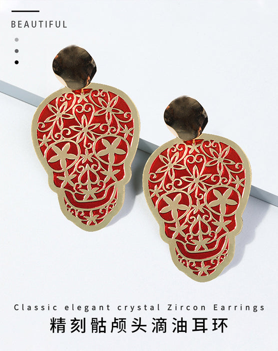 Wholesale Earrings Alloy Enamel Halloween Red Skull JDC-ES-GuTe001