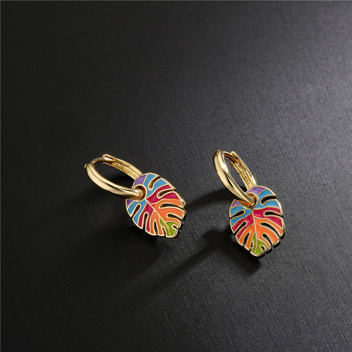 Wholesale Earrings Copper Plated Enamel Vintage Colored Leaves JDC-ES-PREMAG004