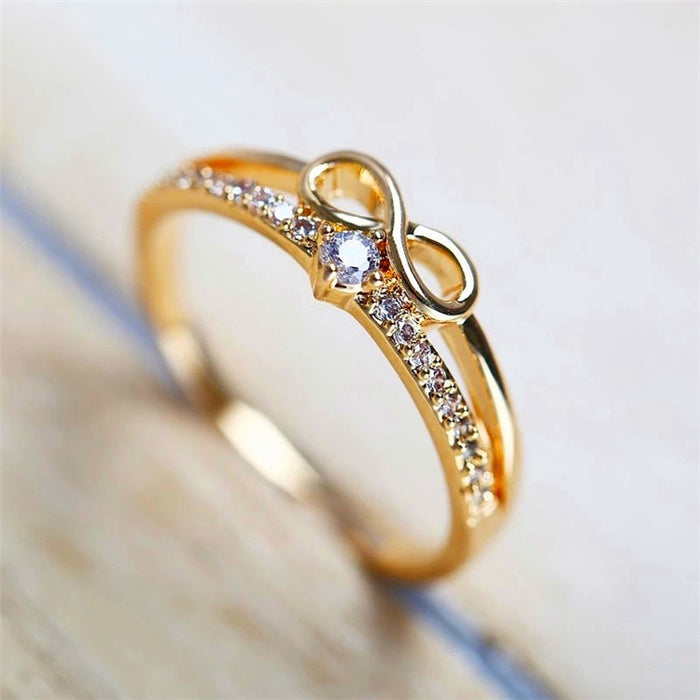 Wholesale Word 8 Infinity Plated 14k Gold Alloy Rhinestone Ring JDC-RS-JiuN003