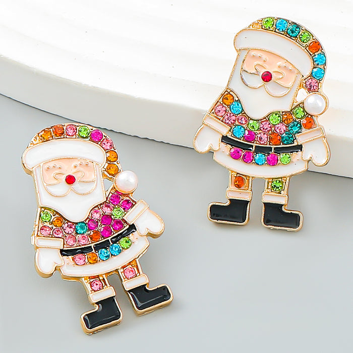 Wholesale Earrings Alloy Enamel Christmas Cute Diamond Stamped Santa Claus JDC-ES-JL1037