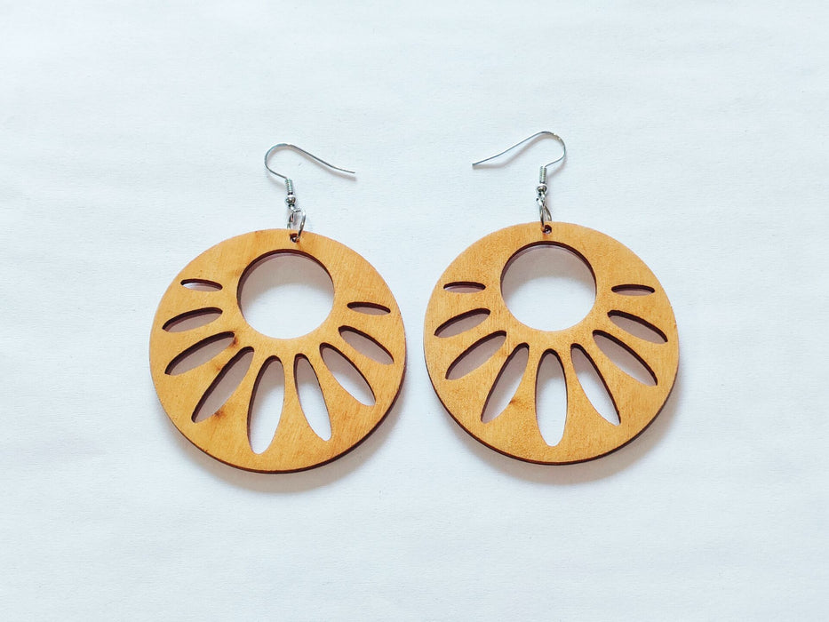 Wholesale Exaggerated African Pattern Geometric Round Wooden Earrings JDC-ES-AnX018