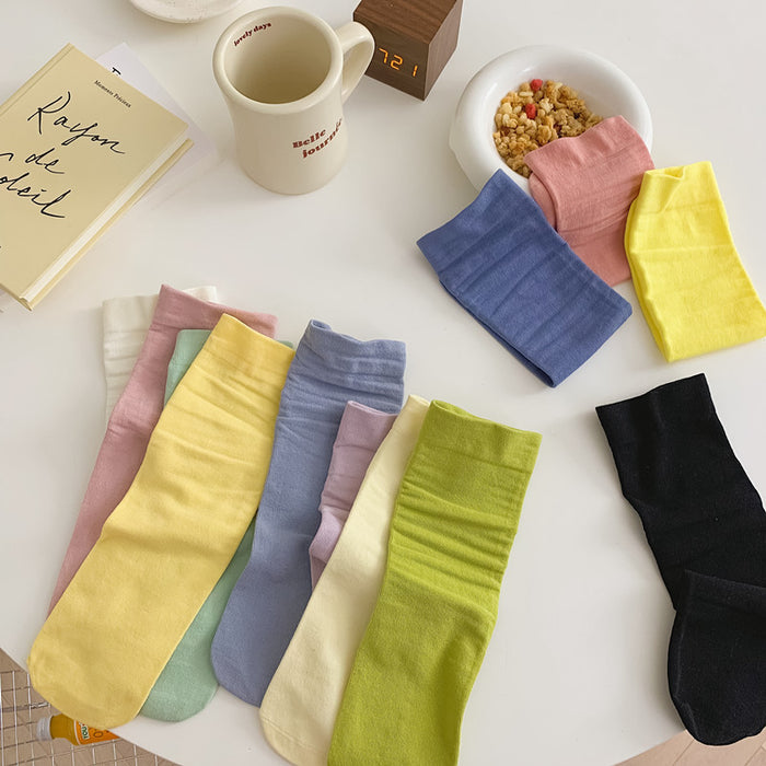 Al por mayor primavera y verano, nuevo color sólido, calcetines de algodón de tubo fino básico de femenina JDC-SK-JXIN006