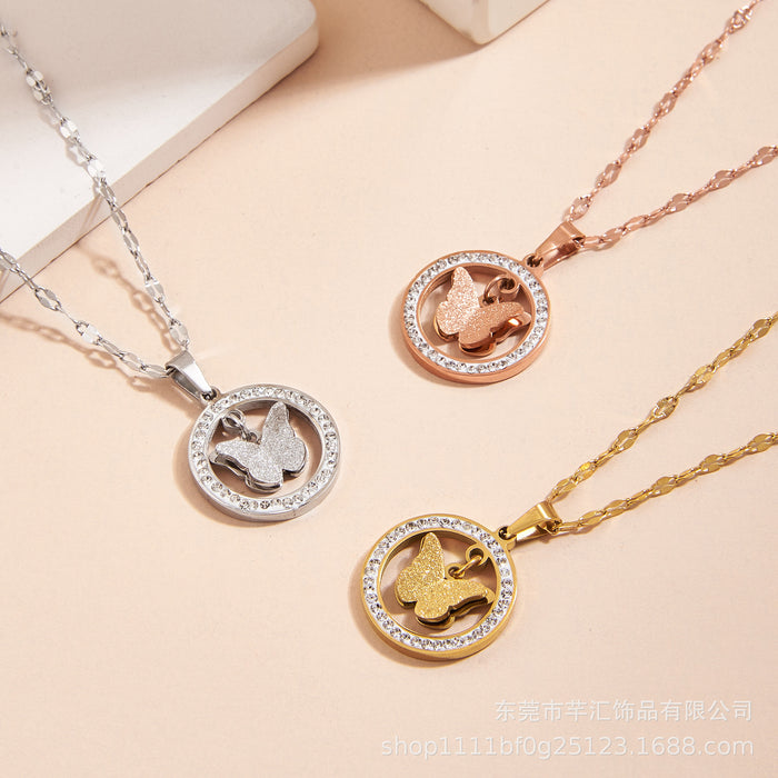 Wholesale Ring Titanium Steel Diamond Double Butterfly MOQ≥3 JDC-NE-QianH001