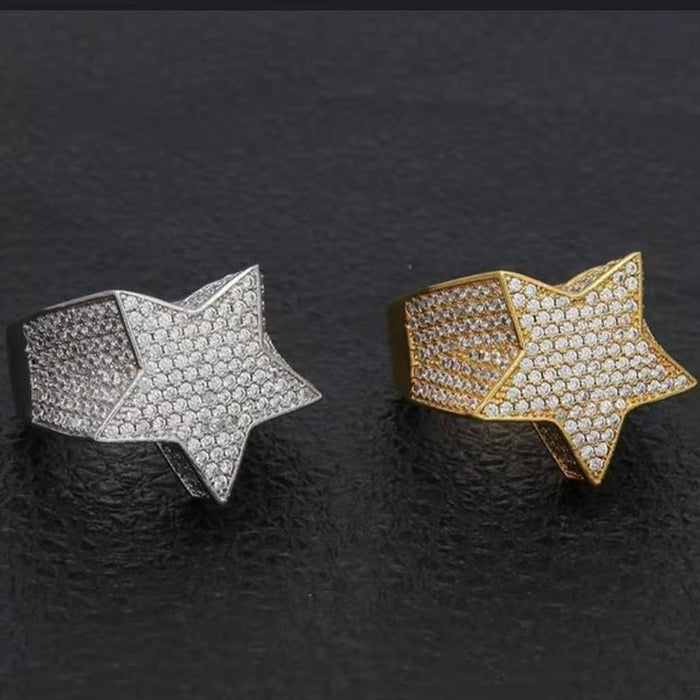 Nuevo hip hop de hip hop al por mayor Diamond Microset Zircon Pentagram Ring JDC-RS-WN137