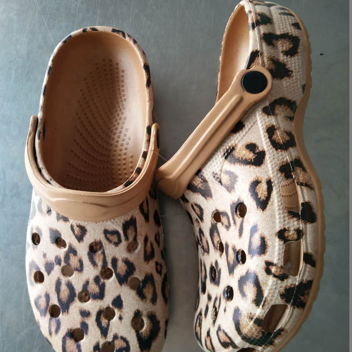 Wholesale Croc Leather Plastic Beach Shoes Leopard Print MOQ≥3 JDC-SP-HMLD001