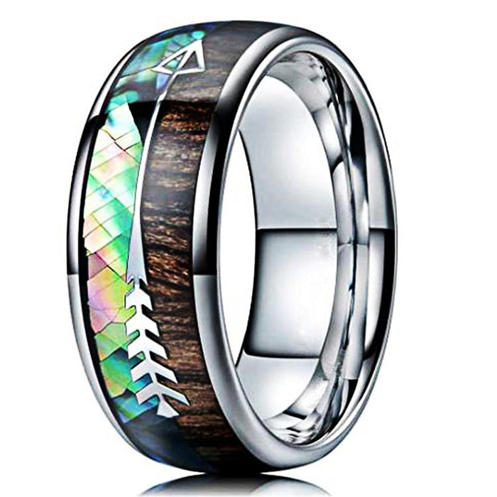 Wholesale Rings Stainless Steel Silver Parquet Grain Natural Color Shell Men JDC-RS-YanS006