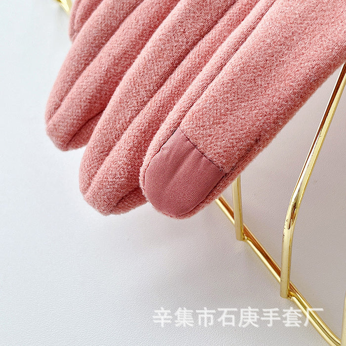 Wholesale Gloves Rabbit Velvet Autumn Winter Warm Ladies Touch Screen Cute Bow MOQ≥2 JDC-GS-ShiG002