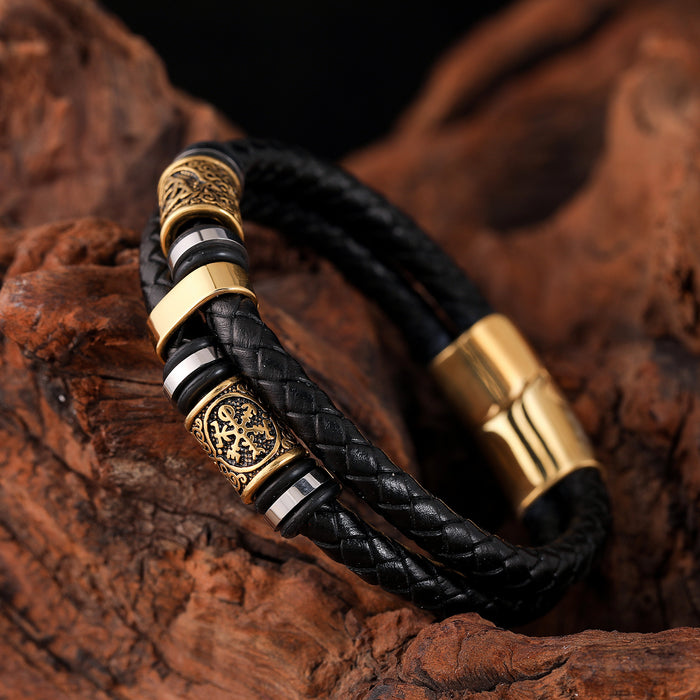 Wholesale New Men's Jewelry Stainless Steel Leather Rope Braided Bracelet JDC-BT-YiS005