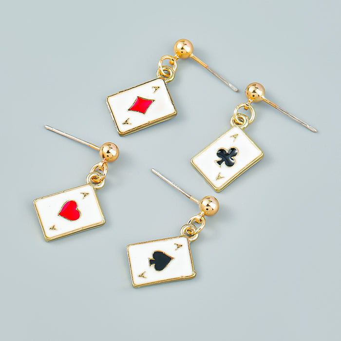 Wholesale alloy drip oil playing card A earrings girl heart MOQ≥2 JDC-ES-jiul002