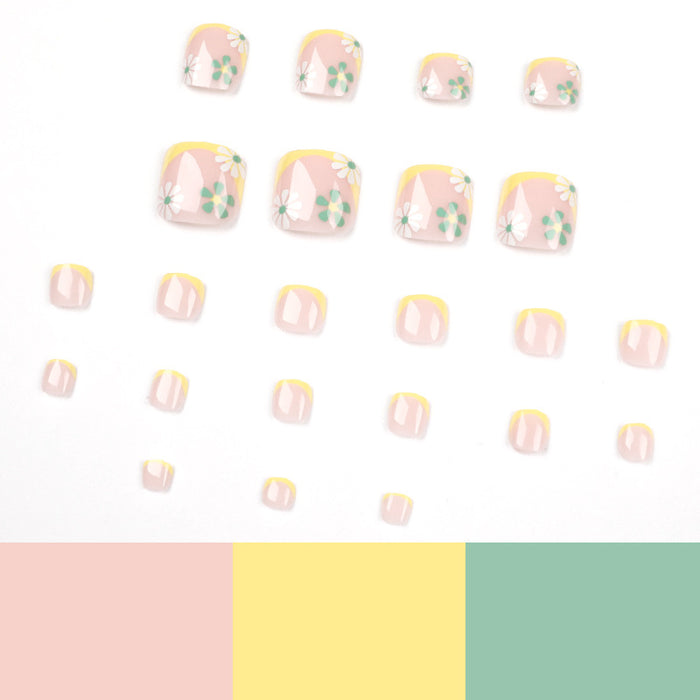 Wholesale yellow edge french toenails white and green flower nail stickers JDC-NS-LFan010