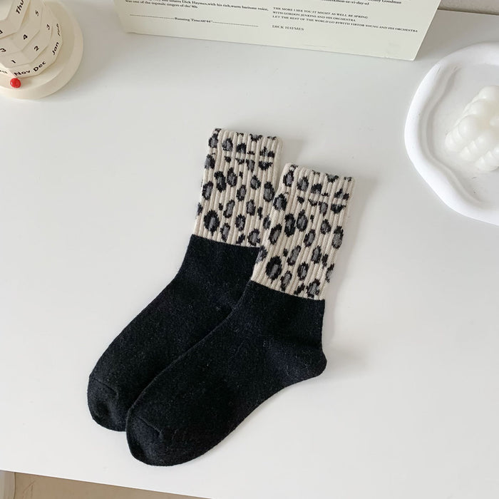 Wholesale Sock Wool Mid Tube Sweat Absorbing Winter Thickening Warm Leopard Print MOQ≥3 JDC-SK-ZJHY001