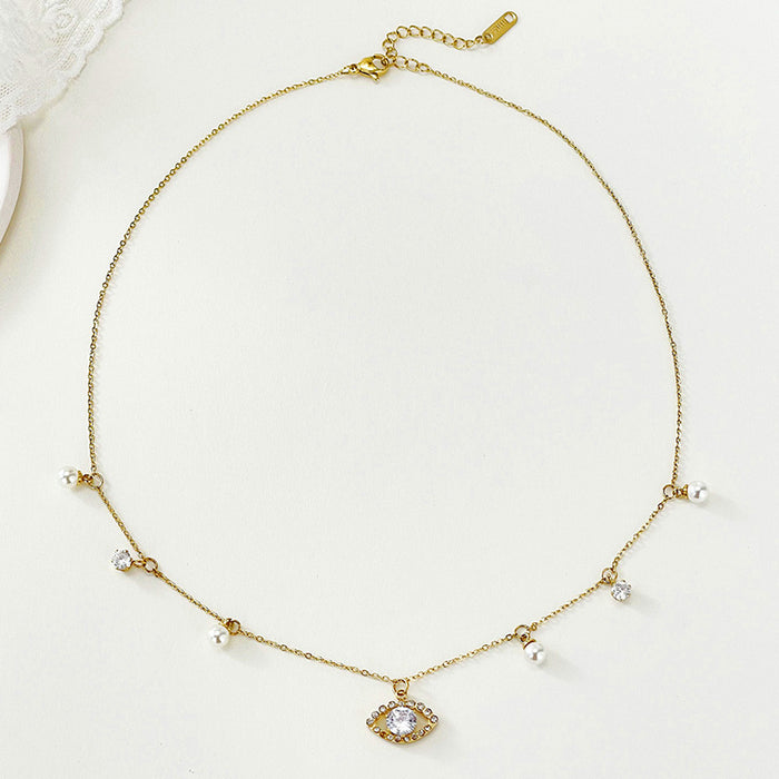 Wholesale Necklace Alloy Diamond Devil's Eye Pearl Tassel Clavicle Chain JDC-NE-RuiX002