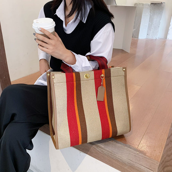 Wholesale Shoulder Bag Canvas Contrast Color Stripe Diagonal Span JDC-SD-Wanyue001