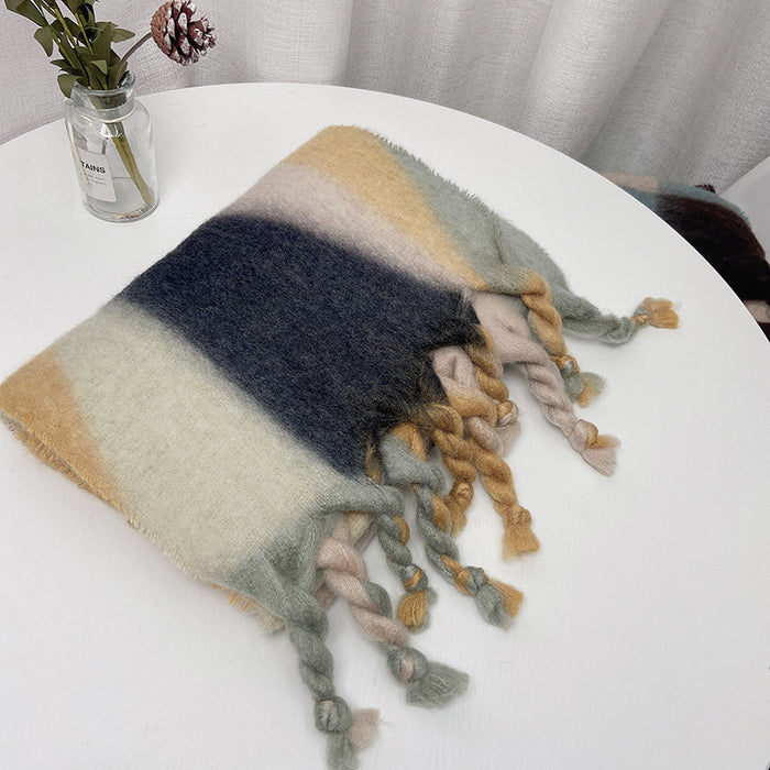 Wholesale Scarf Polyester Gradient Mohair Print Tassel Scarf MOQ≥2 JDC-SF-Shenm004