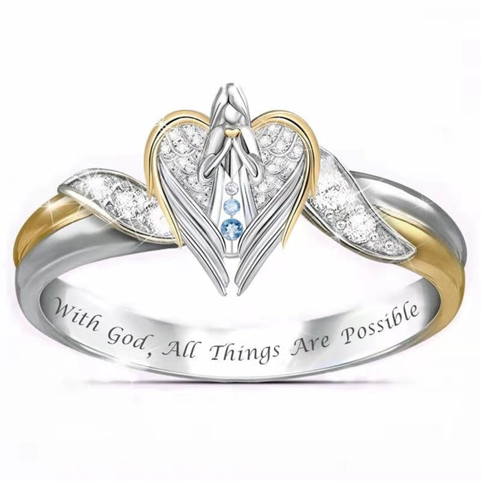 Wholesale Alloy Lettering Praying Angel Diamond Ring  MOQ≥2 JDC-RS-ZaiR002