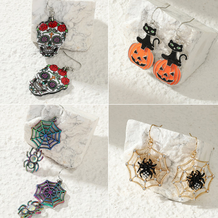 Wholesale Earring Alloy Halloween Funny Spider Skull JDC-ES-A005