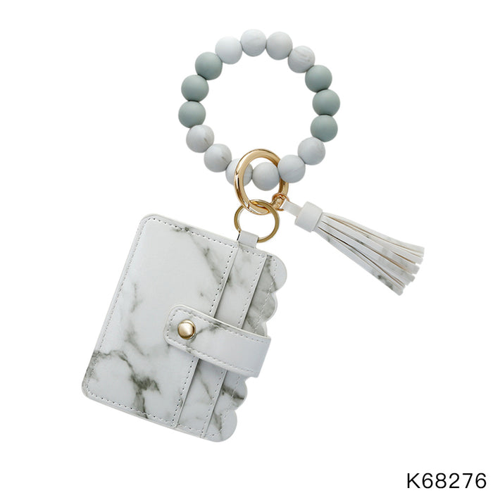 Wholesale Silicone Beaded Leather Card Holder Wristlet Keychain MOQ≥2 JDC-KC-JM037