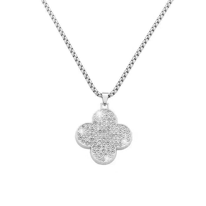 Wholesale necklace titanium steel full diamond four leaf clover JDC-NE-MLQ021