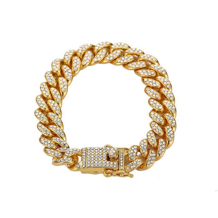 Wholesale hip hop full diamond Cuban bracelet trendy male personality JDC-BT-WeiX001