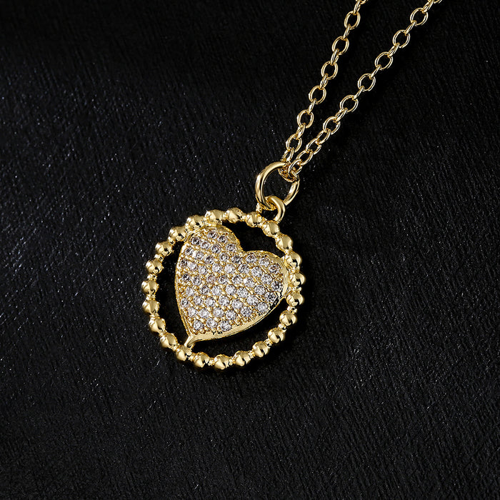 Wholesale Copper 18K Gold Clavicle Chain Micro Inlaid Zircon Love Pendant Necklace JDC-NE-AG154