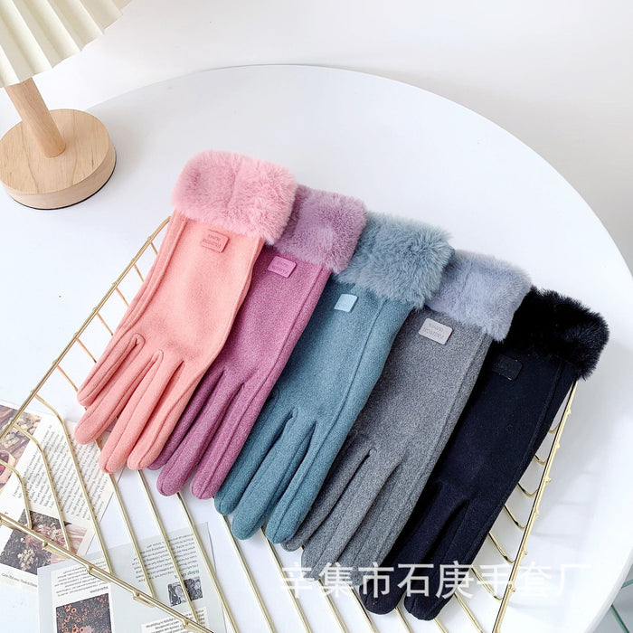 Wholesale Gloves Rabbit Velvet Autumn Winter Plush Warm Women Touch Screen Outdoors MOQ≥2 JDC-GS-ShiG004