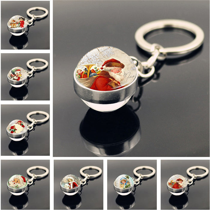 Wholesale Keychains Alloy Glass Santa Claus Gift Crystal Glass Ball JDC-KC-HengX015