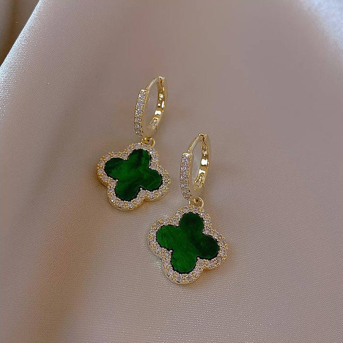 Wholesale Earrings Alloy Clover with Diamonds MOQ≥2 JDC-ES-hanyi001