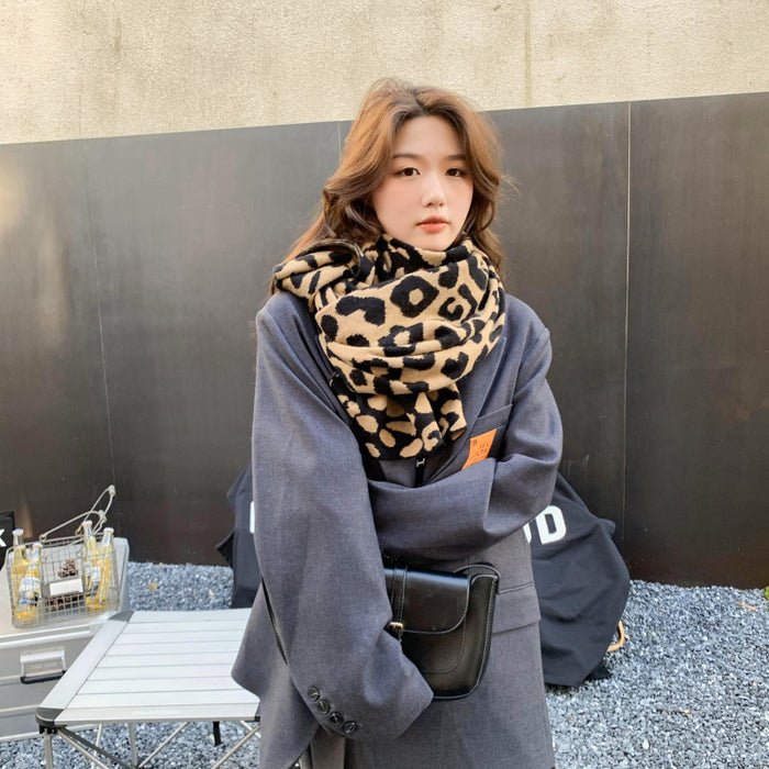 Wholesale Scarf Knitted Leopard Thick Warm Autumn and Winter Shawl JDC-SF-GSCM023