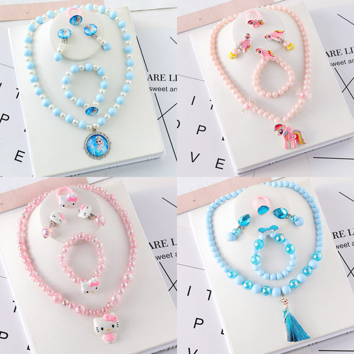 Wholesale Bracelet Resin Kids Cartoon Ring Necklace Ear Clip Jewelry Set (M) JDC-BT-SuQ002
