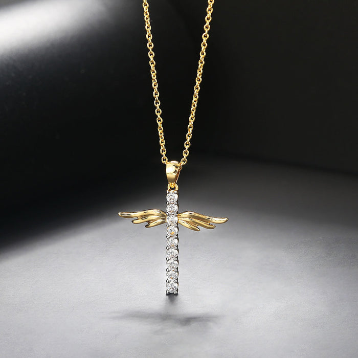 Wholesale Necklace Copper Cuban Chain Angel Wings Cross JDC-NE-JiSha008