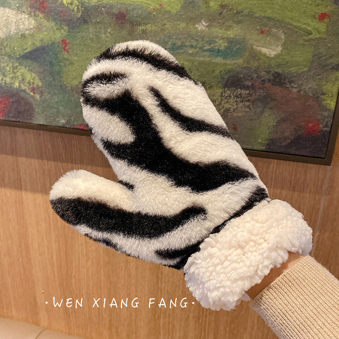 Wholesale Gloves Polyester Zebra Cow Pattern Full Cover Finger Warming JDC-GS-YuNuo004