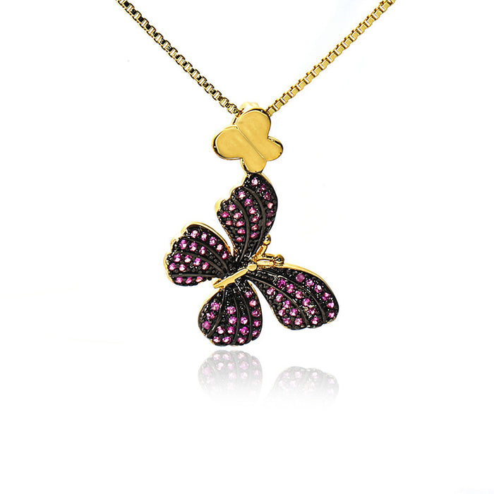 Colgante de circón de micro conlaid de oro al por mayor collar de mariposas de estilo europeo y americano JDC-ne-jingy003