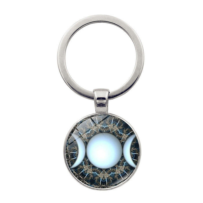 Wholesale Keychains Alloy Glass Sheet Triple Moon Goddess JDC-KC-HengX012