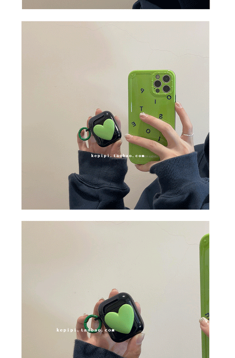 Wholesale Headphone Shell TPU Green Stereo Heart Protective Cover MOQ≥2 JDC-EPC-HXiang007