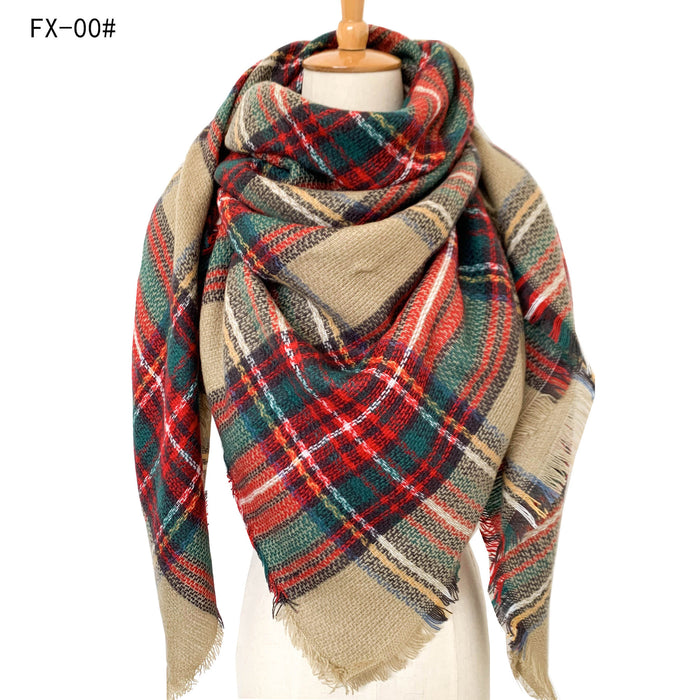 Wholesale Scarf imitation cashmere warm and thick double-sided colorful plaid shawl JDC-SF-Junhao002