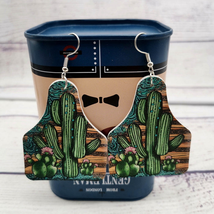 Wholesale earrings leather cactus print tropical desert MOQ≥3 JDC-ES-KDL014