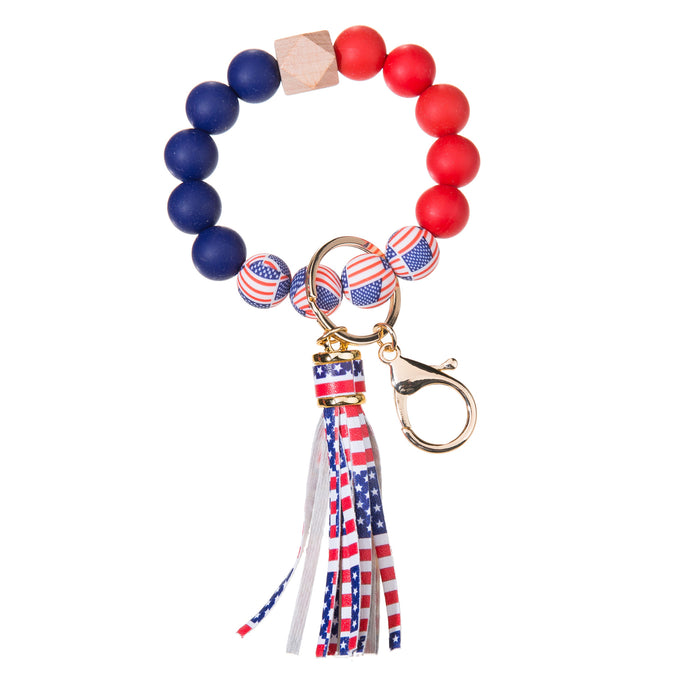 Wholesale 4th of July American Flag Independence Day Silicone Beaded Wristlet Keychain JDC-KC-YLY001