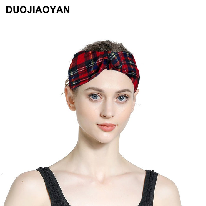 Wholesale Plaid Elastic Wide-Brimmed Fabric Headband MOQ≥3 JDC-HD-Jiaoy011